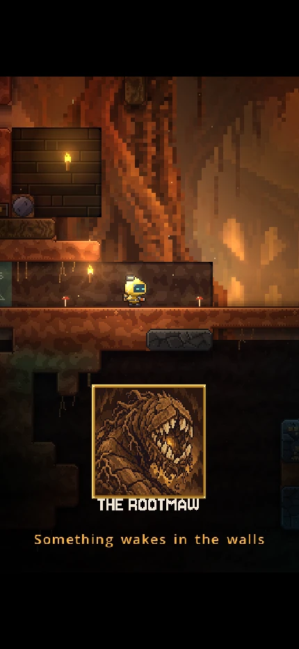 A boss title card: The Rootmaw, a giant root worm.